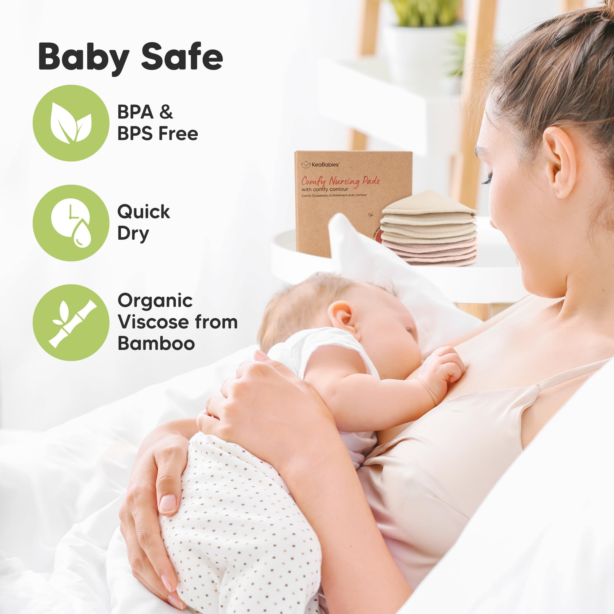 Organic Nursing Pads, 8 Washable Breast Pads,Wash Bag (Neutrals, L 5")
