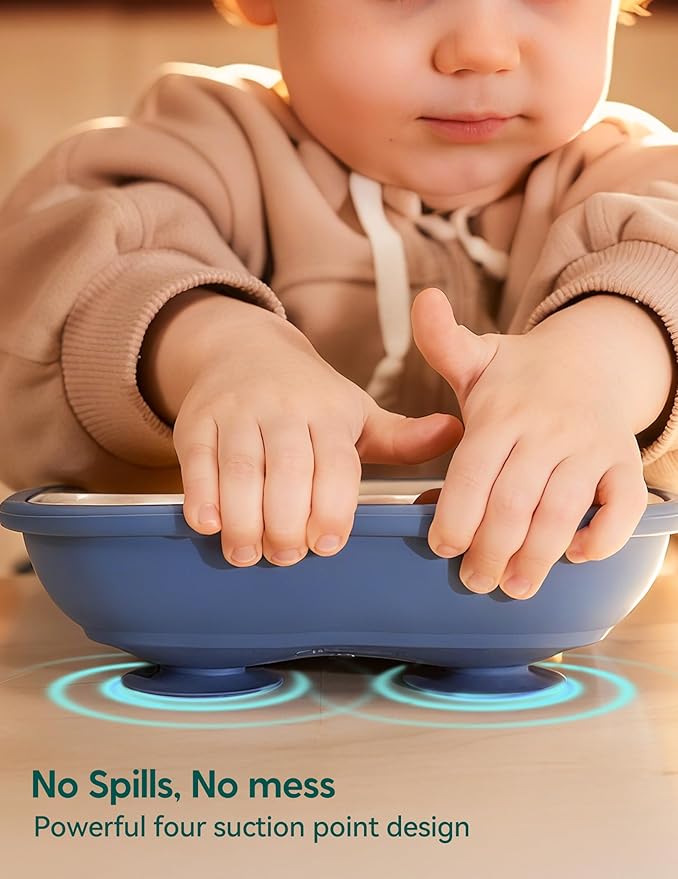 BABELIO 8'' Toddler Porcelain Plates with Silicone Suction Sleeves, Lead & BPA Free, Divided, Microwave & Dishwasher Safe, Stay Put, Suitable for Kids/Babies, Grayish Purple