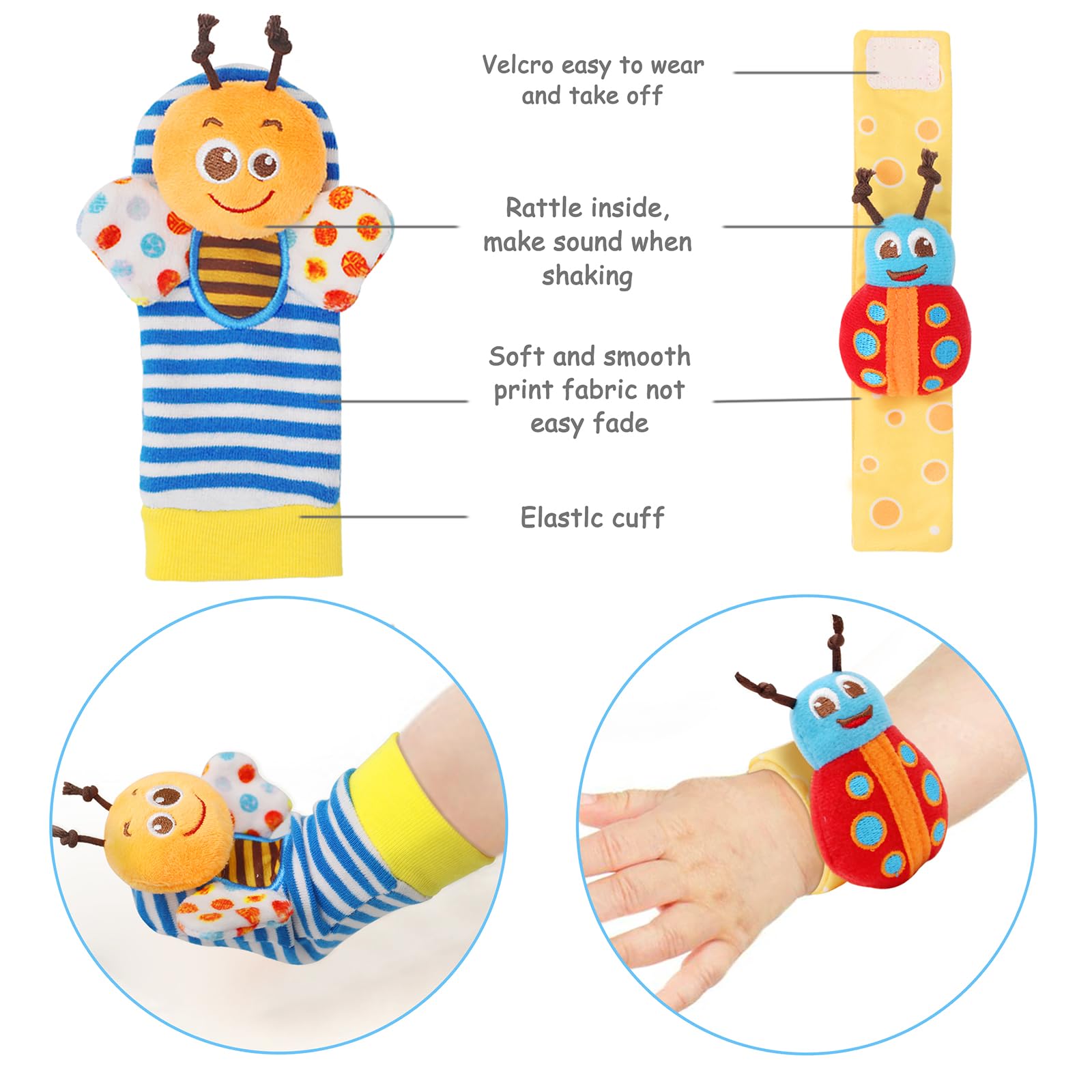 Wrist Rattles Foot Finder Rattle Toy for 3-6 Months Baby, Feet Leg Ankle Socks Arm Hand Bracelet Shaker for 6-9 Months Infant boy & Girl, Gift Set for 0-2 Years Newborn Babies (5 pcs-C)