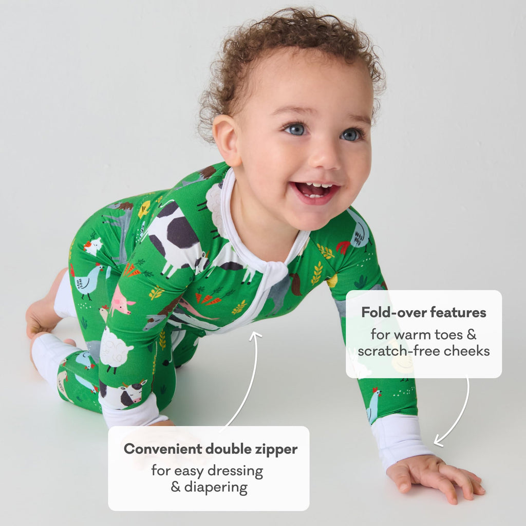 Little Sleepies Baby Pajamas, Green Farm Animals, 0-3M