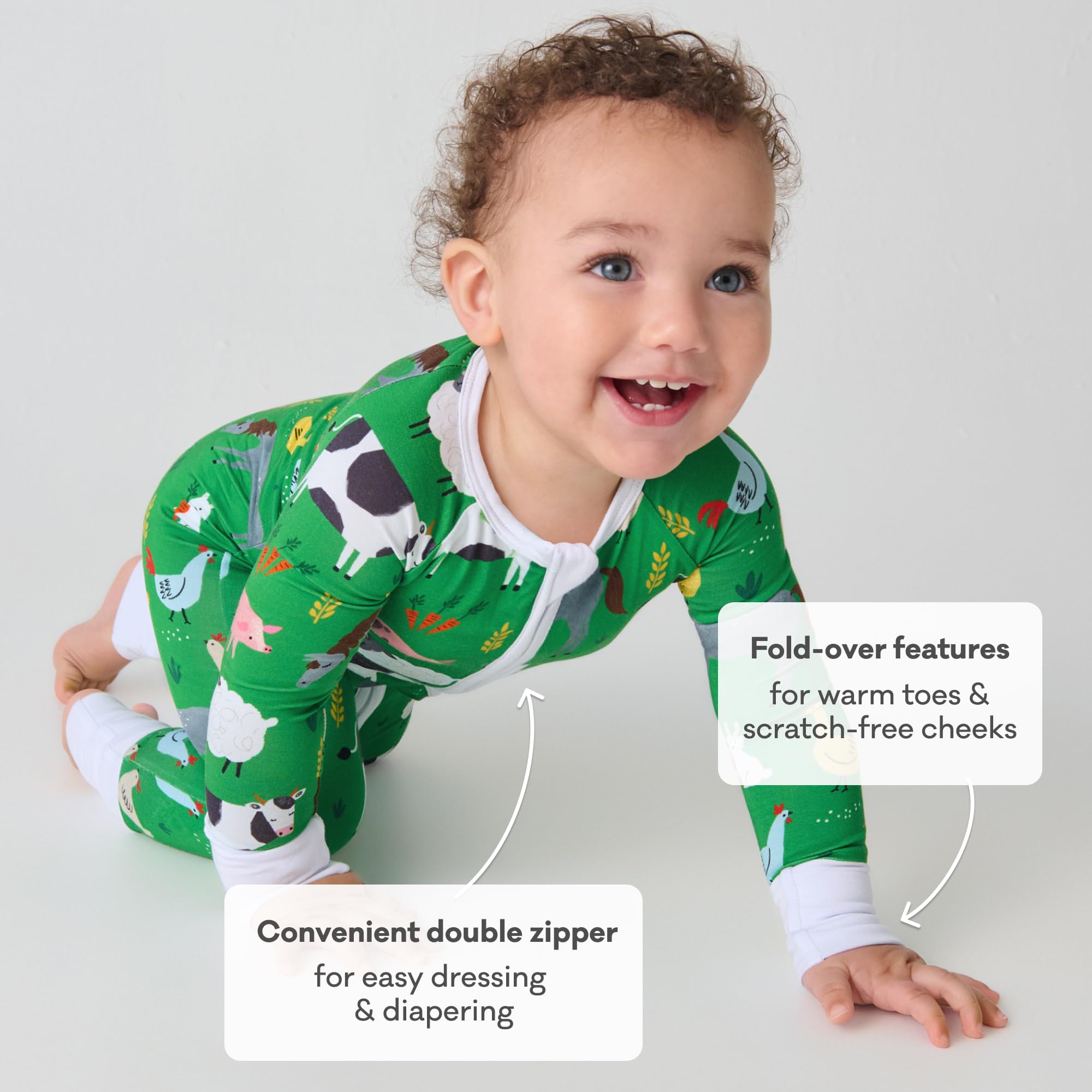 Little Sleepies Baby Pajamas, Green Farm Animals, 0-3M