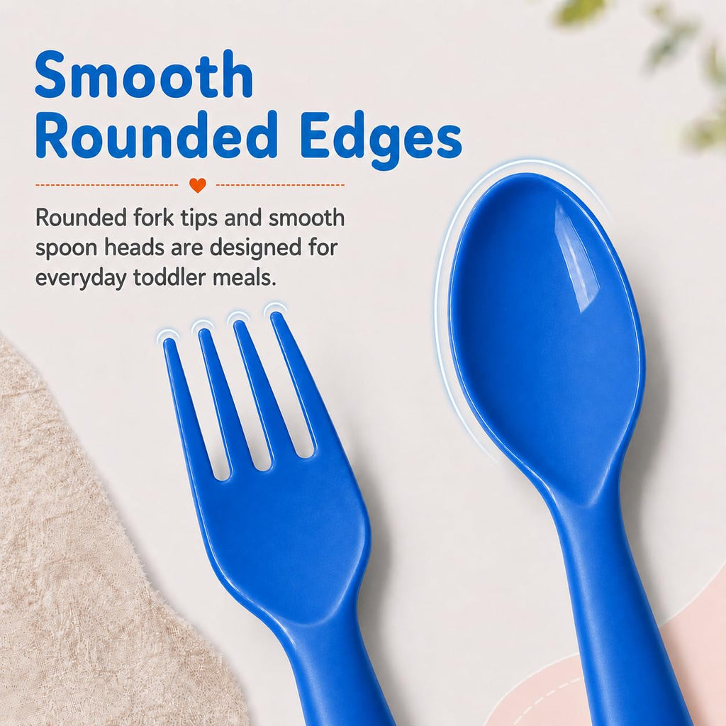 Muulaii 12 Pcs Kids Forks and Spoons, Plastic Kids Utensils Set, Blue