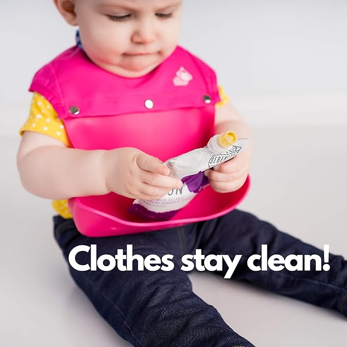Freddie Bib - 2-in-1 Waterproof Baby Bib with Silicone Crumb Catcher, Full Coverage High Neck & Shoulder Protection, Portable Roll-Up Design, for Infants & Toddlers 4+months