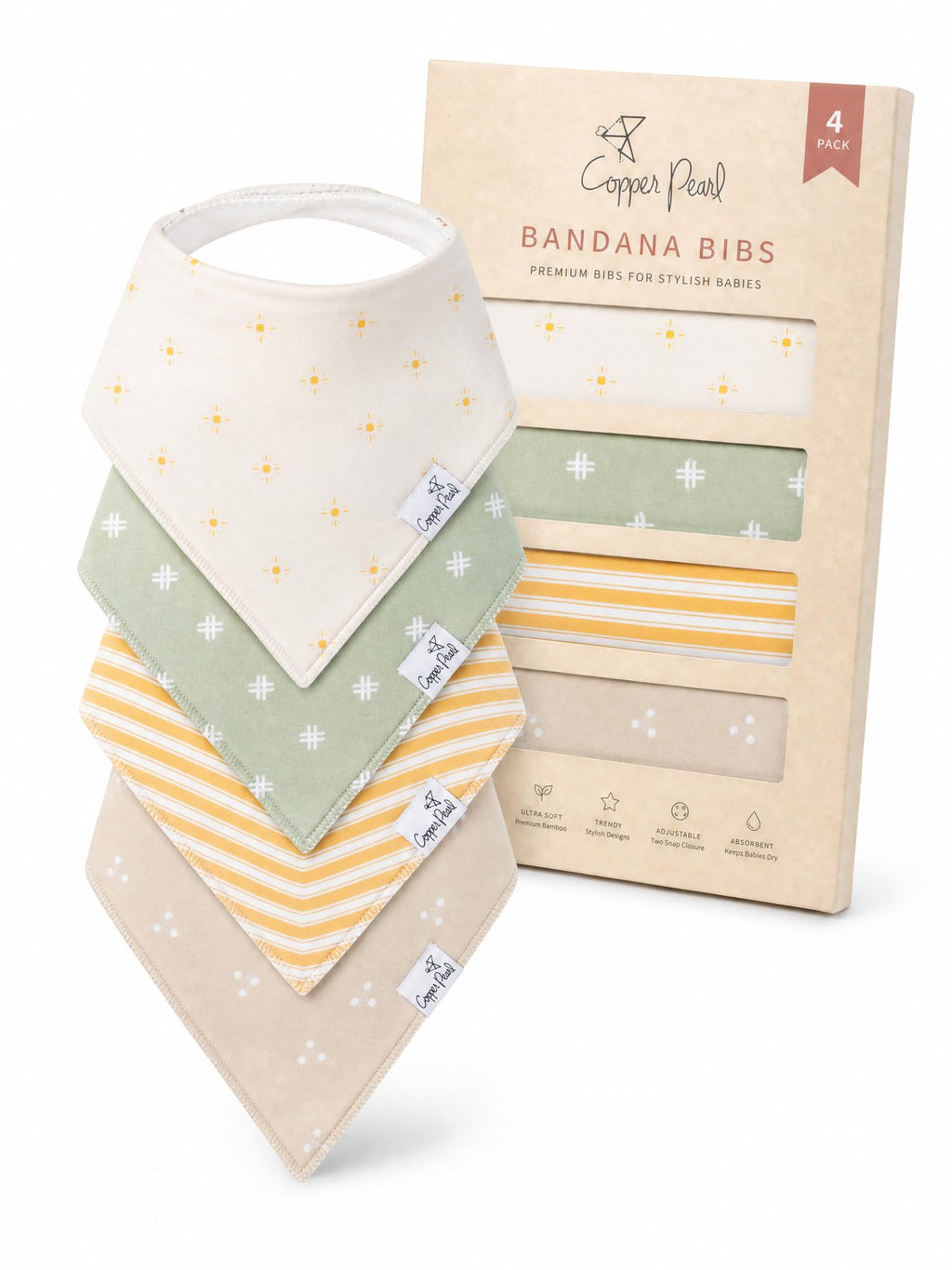 Copper Pearl Baby Bibs for Baby Boy or Girl – Bandana Drool Bibs for Teething, Absorbent Bibs for Eating, Newborn to Toddler, 4 Pack, Santa Fe