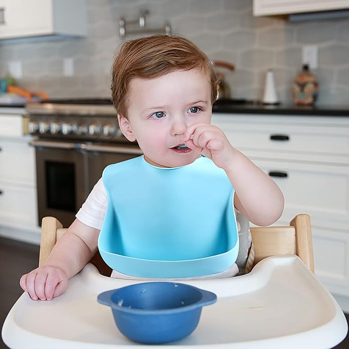 Silicone Bibs for Babies Toddler Set of 3, BPA Free, Soft Adjustable Waterproof Bibs for Feeding Essentials