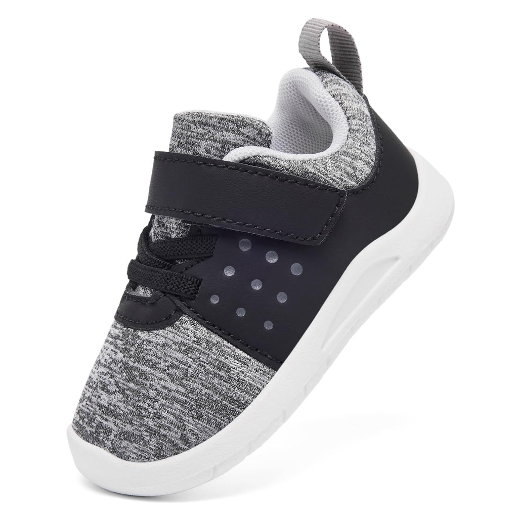 MORENDL Toddler Baby Shoes 0-4 Years Boy Girl Lightweight Breathable Non-Slip Sports Sneakers Running Walking Tennis Barefoot Shoes Grey Black Size 8