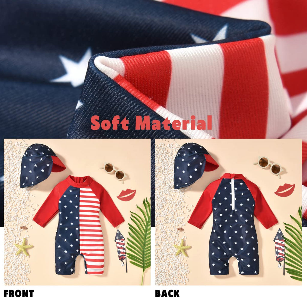Aalizzwell 6-12 Months Infant Baby Girls One Piece American Flag Long Sleeve Swimsuit 4th of July Bathing Suit Independence Day Swimwear Beach Wear