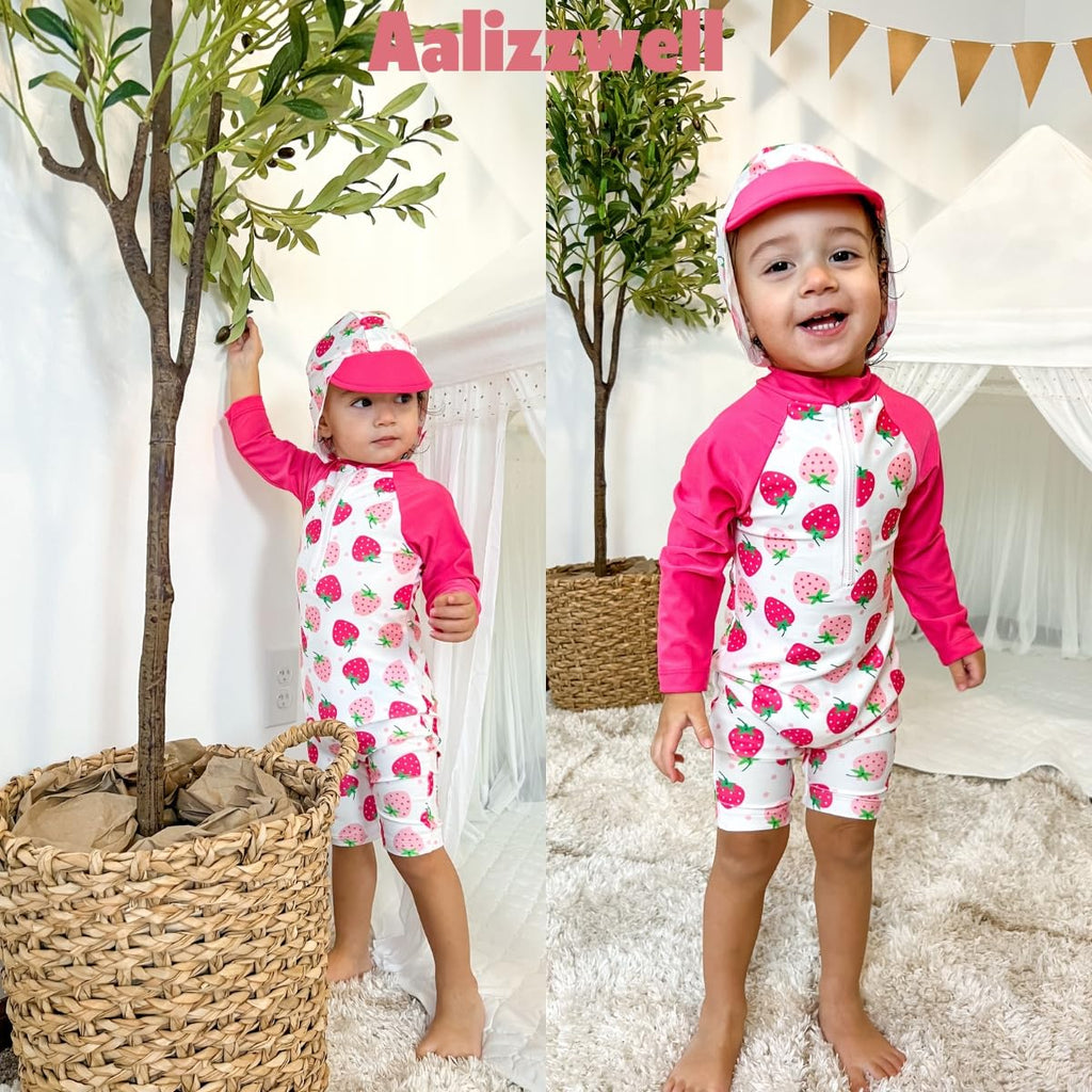 Aalizzwell Newborn Infant Baby Girls One Piece Long Sleeve Swimsuit Strawberry Bathing Suit Fruit Swimwear Beach Wear NB