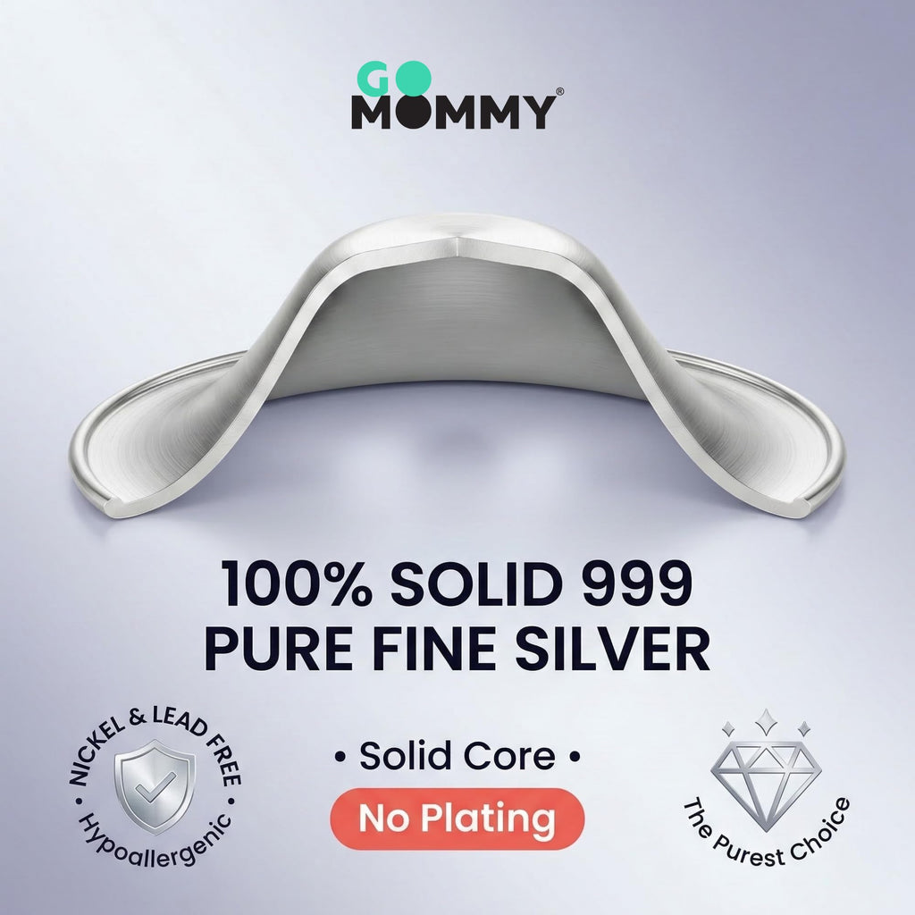 Go Mommy 999 Pure Solid Silver Nursing Cups — Nipple Covers & Shields for Breastfeeding, Sore Nipple Relief, Reusable Nickel-Free Breastfeeding Essentials, Regular Size