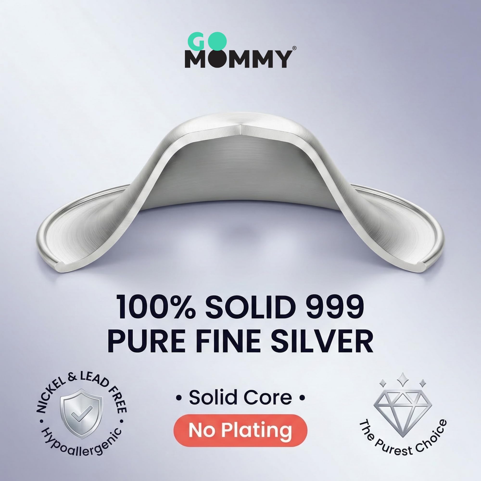 Go Mommy 999 Pure Solid Silver Nursing Cups — Nipple Covers & Shields for Breastfeeding, Sore Nipple Relief, Reusable Nickel-Free Breastfeeding Essentials, Regular Size