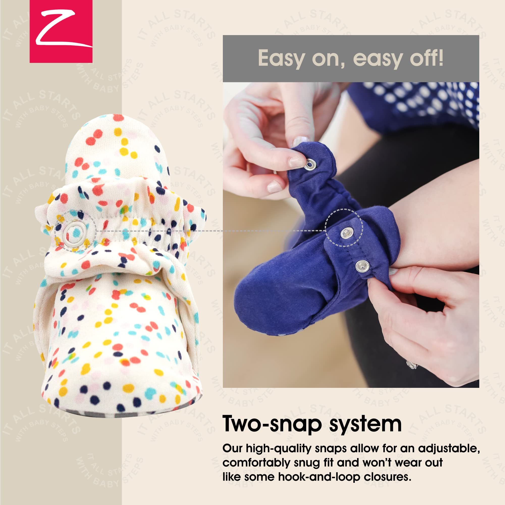 Zutano Unisex Organic Cotton Baby Booties With Gripper Soles, Confetti, 12M