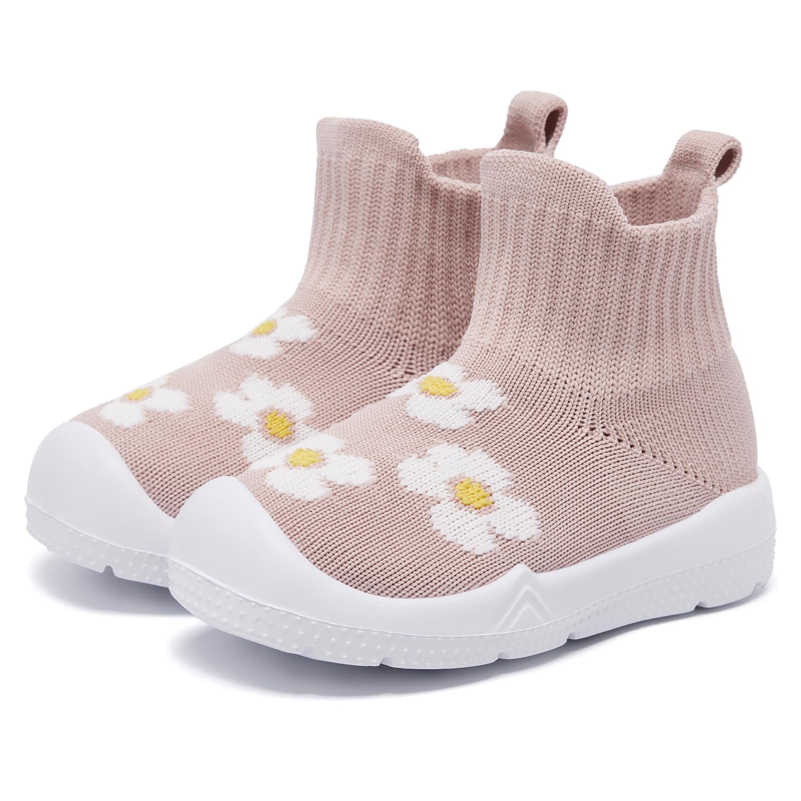 MORENDL Toddler Sock Shoes Baby Walking Shoes Infant Slippers Boys & Girls Non-Slip Sneakers Beige Flower 15-18 Months