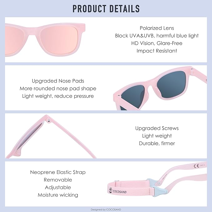 COCOSAND Flexible Baby Sunglasses with Strap Polarized UV Protection for Toddler Infant Newborn Boy Girl Age 0-24 Months