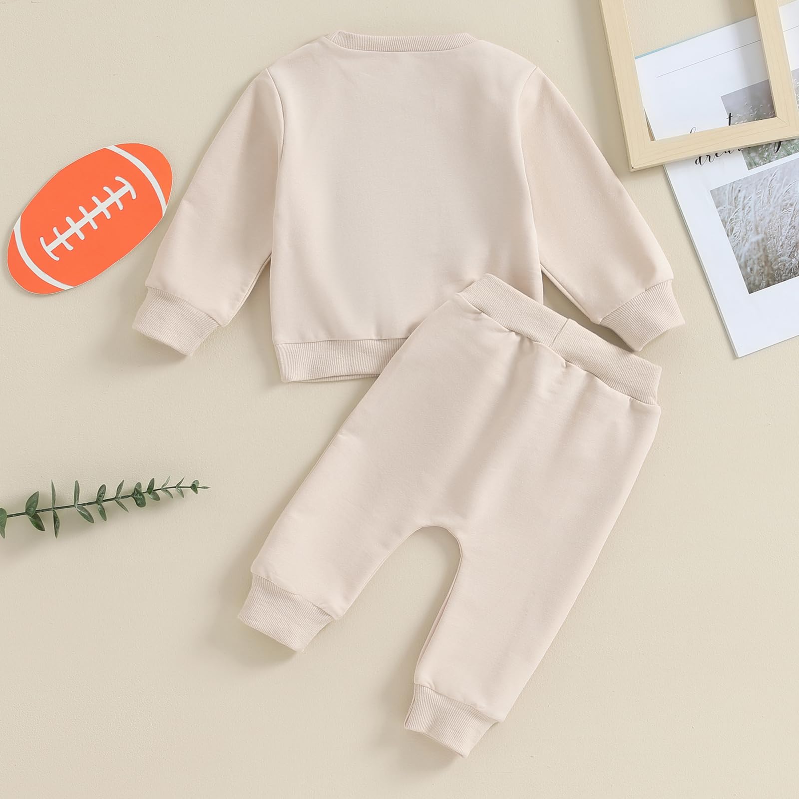 Kupretty Toddler Baby Boy Color Block Sweatshirt Pants Set Beige 2-3Y