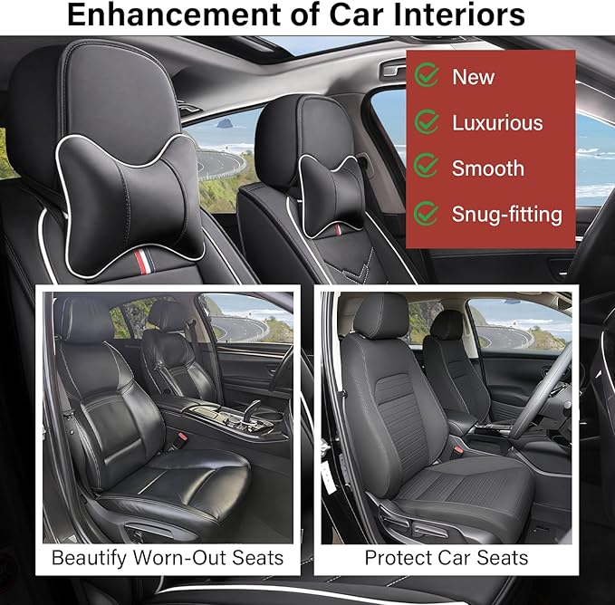 Leather Car Seat Covers Fit for LR Range Rover 2022-2025, 5 Seater Waterproof and Wear-Resistant Seat Cover Interior Accessories(Full Set with Pillow,Black&White)