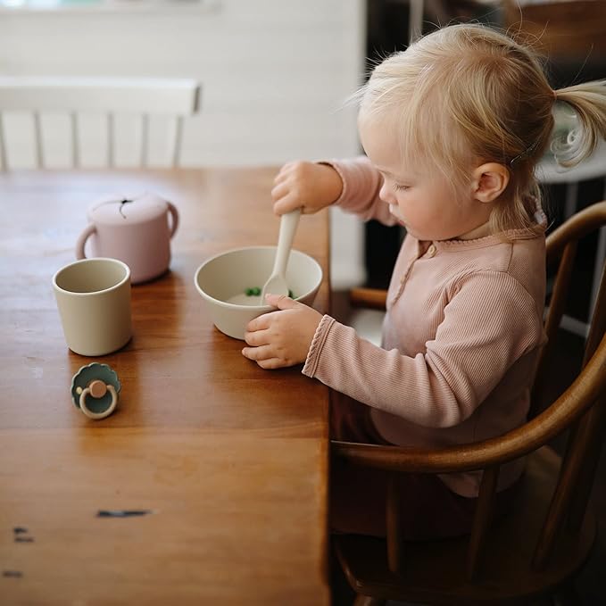 mushie Flatware Fork and Spoon Set for Toddlers | Made in Denmark (Smoke)