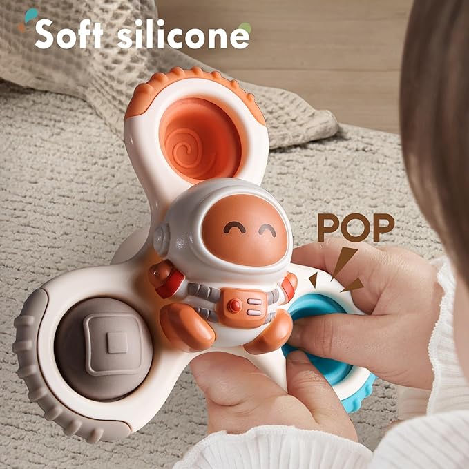 ALASOU 3PCS Pop Suction Cup Spinner Toys for 1 Year Old Boy Girl|Novelty Spinning Tops Toddler Toys Age 1-2|Sensory Baby Bath Toy for Toddlers 1-3|12 18 Months Boy Birthday Gift for Infant