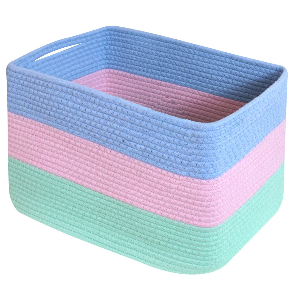Hopegiver 1 Pack Rainbow Woven Storage Baskets for Shelves, 15x11x10 Inch Cotton Rope Decorative Organizer Bins for Blanket Clothes Book Baby Pet, Colorful Toy Basket for Playroom, Kids Room, Nursery