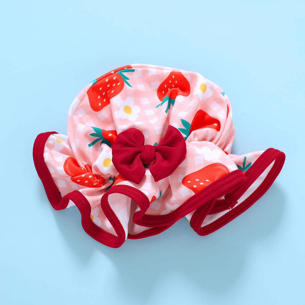 Infant Baby Girl Swimsuit One-Piece Long Sleeve Rash Guard with Hat Set Floral Zipper Bathing Suit Leopard Beach Wear(Pink#Strawberry 12-18 Months)