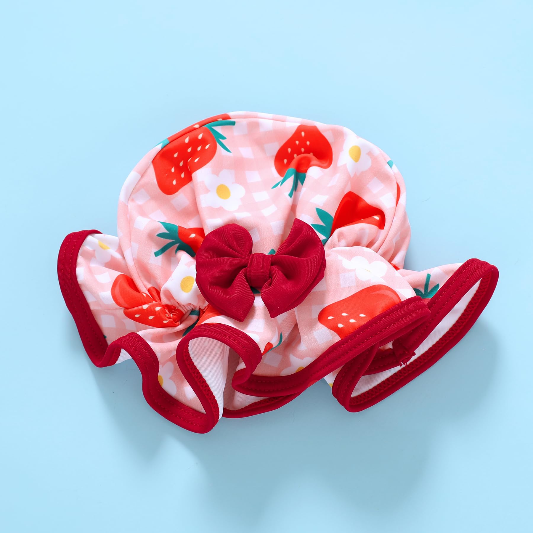Infant Baby Girl Swimsuit One-Piece Long Sleeve Rash Guard with Hat Set Floral Zipper Bathing Suit Leopard Beach Wear(Pink#Strawberry 12-18 Months)