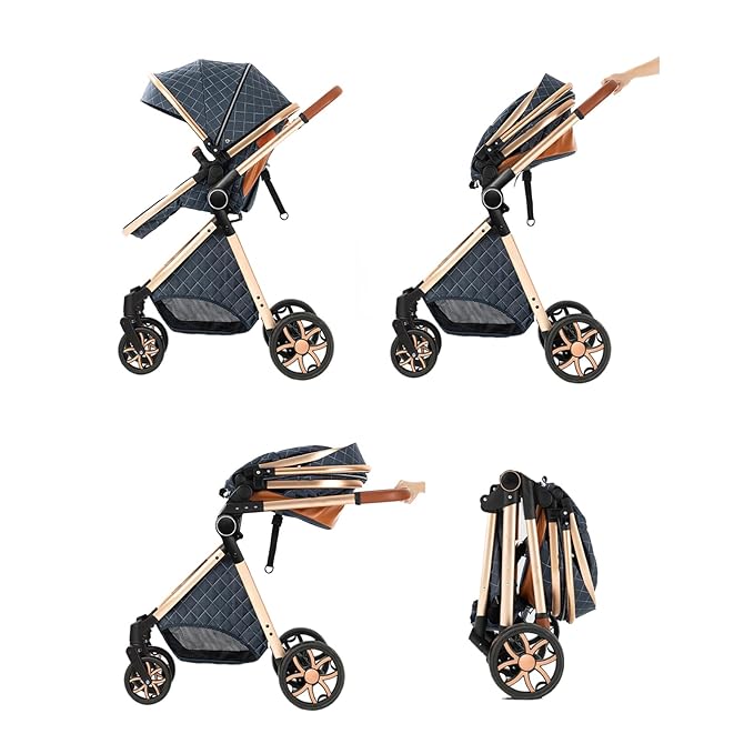 2 in 1 Baby Stroller with Bassinet Mode, Reversible Infant Pram, One-Click Folding, Newborn Travel Stroller, Convertible Toddler Standard Pram Carriage (X2US-Pink)