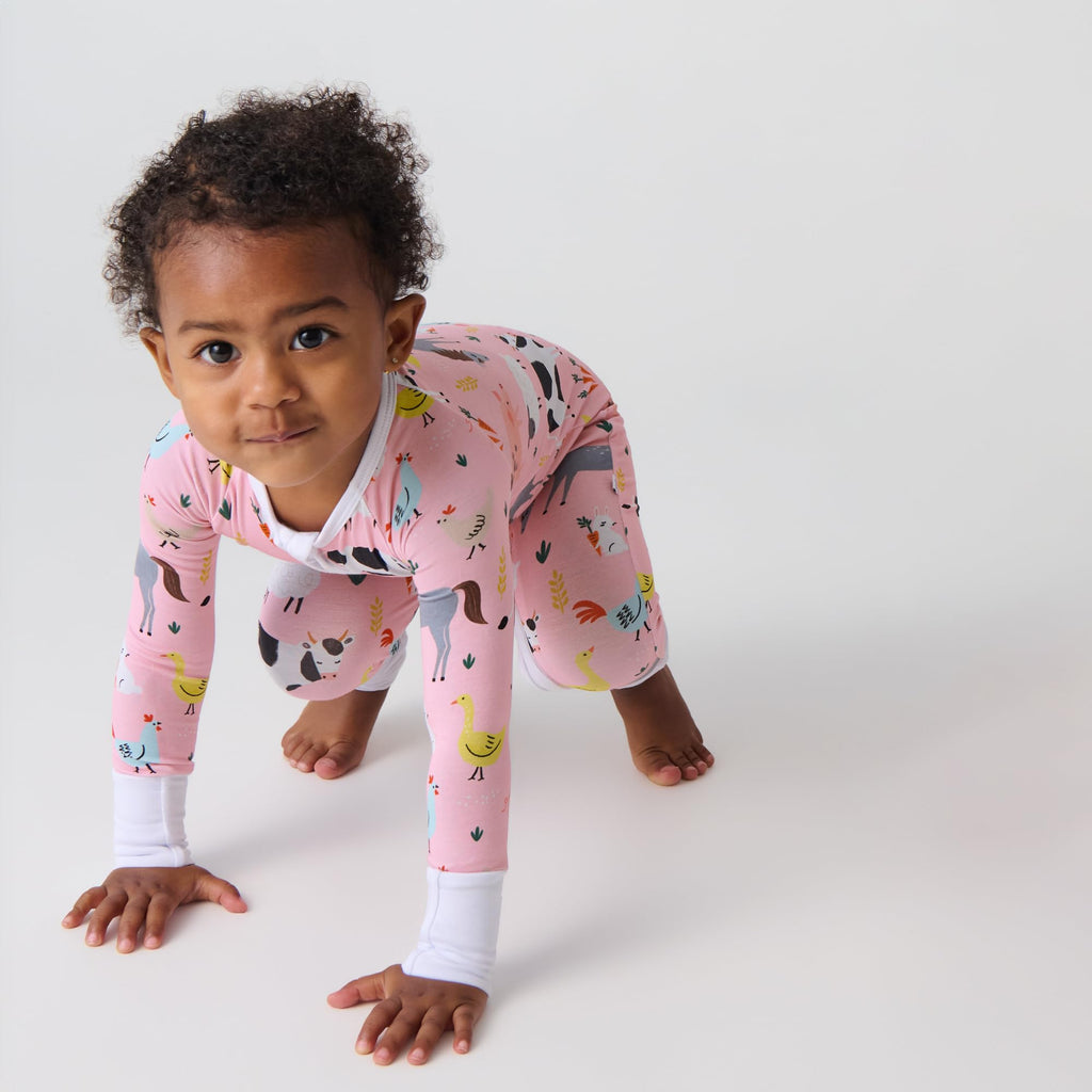 Little Sleepies Baby Pajamas, Pink Farm Animals, Preemie