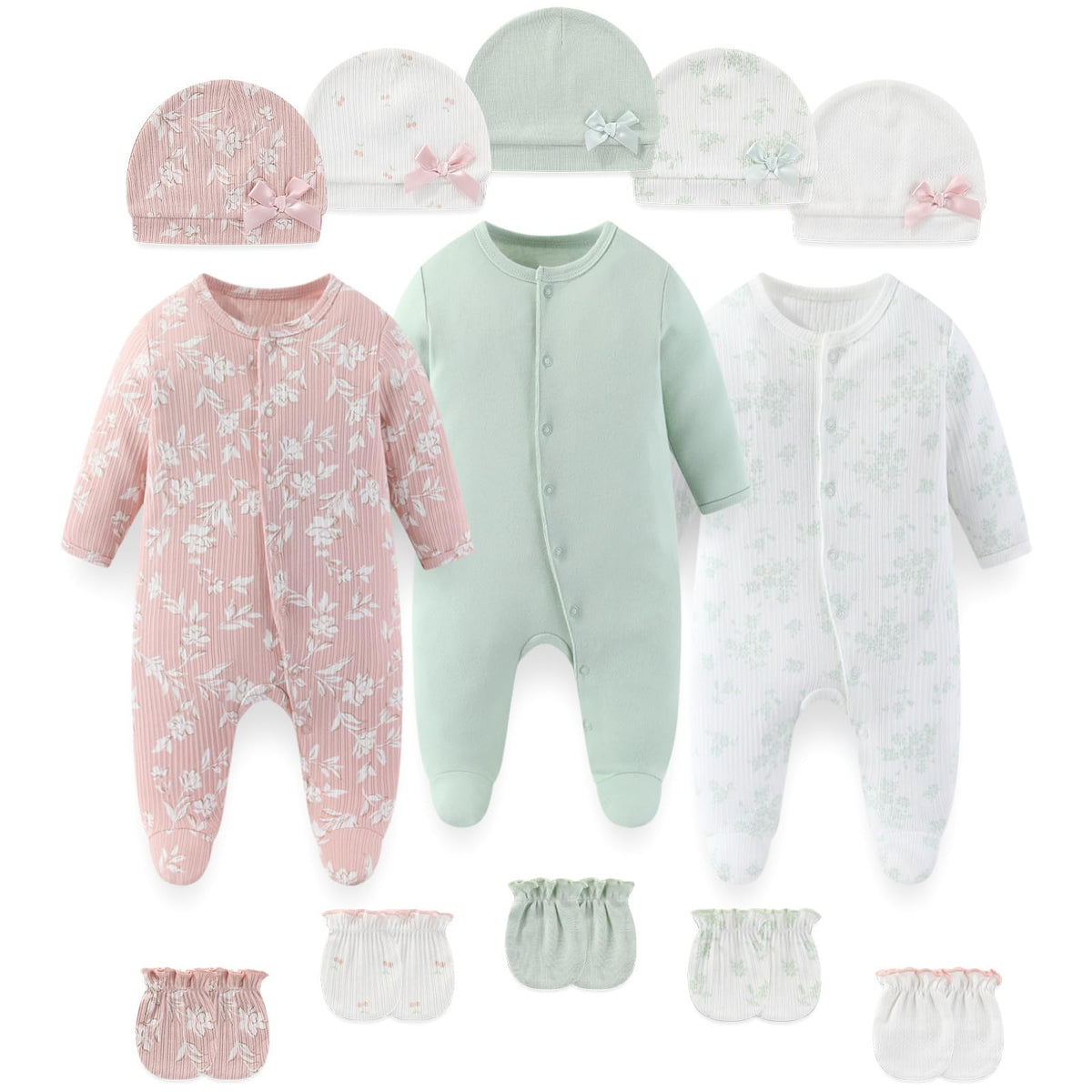 falianni Unisex Baby Clothing Set Footed Rompers Hats Gloves