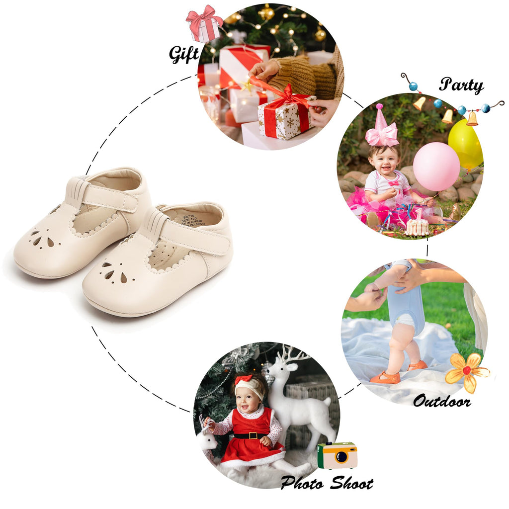 Felix & Flora Soft Sole Beige Baby Dress Shoes - Infant Baby Walking Shoes Moccasins Rubber Sole Crib (Beige,6-9Months Infant)