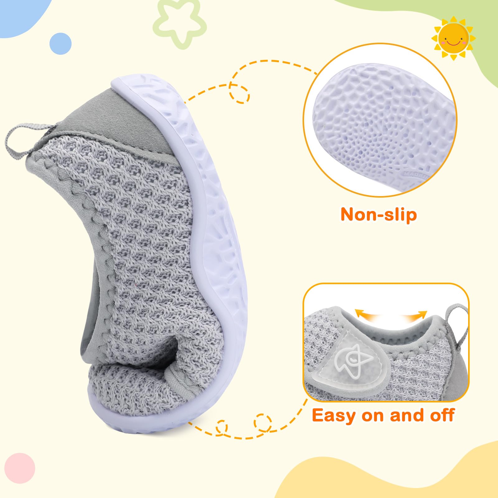 LeIsfIt Baby Shoes Boys Girls First Walking Shoes Non-Slip Infant Sneakers Lightweight Slip-on Crib Sneakers for First Walkers Light Grey 6-12 Months