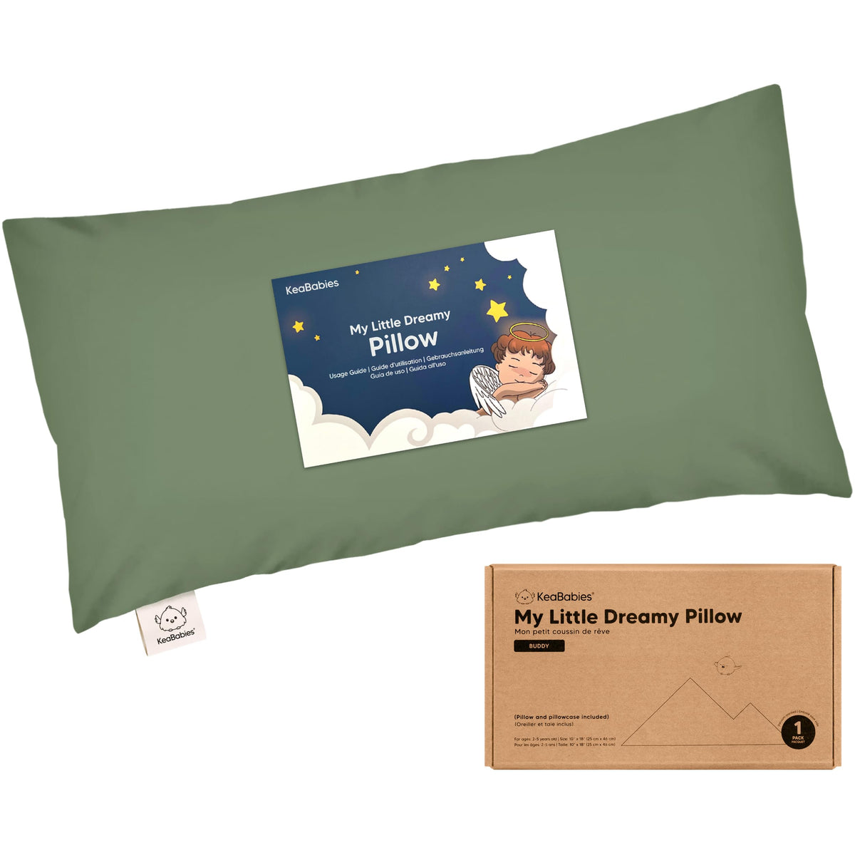 Mini Toddler Pillow with Pillowcase, 9x13 My Dreamy Pillow, Jungle Green