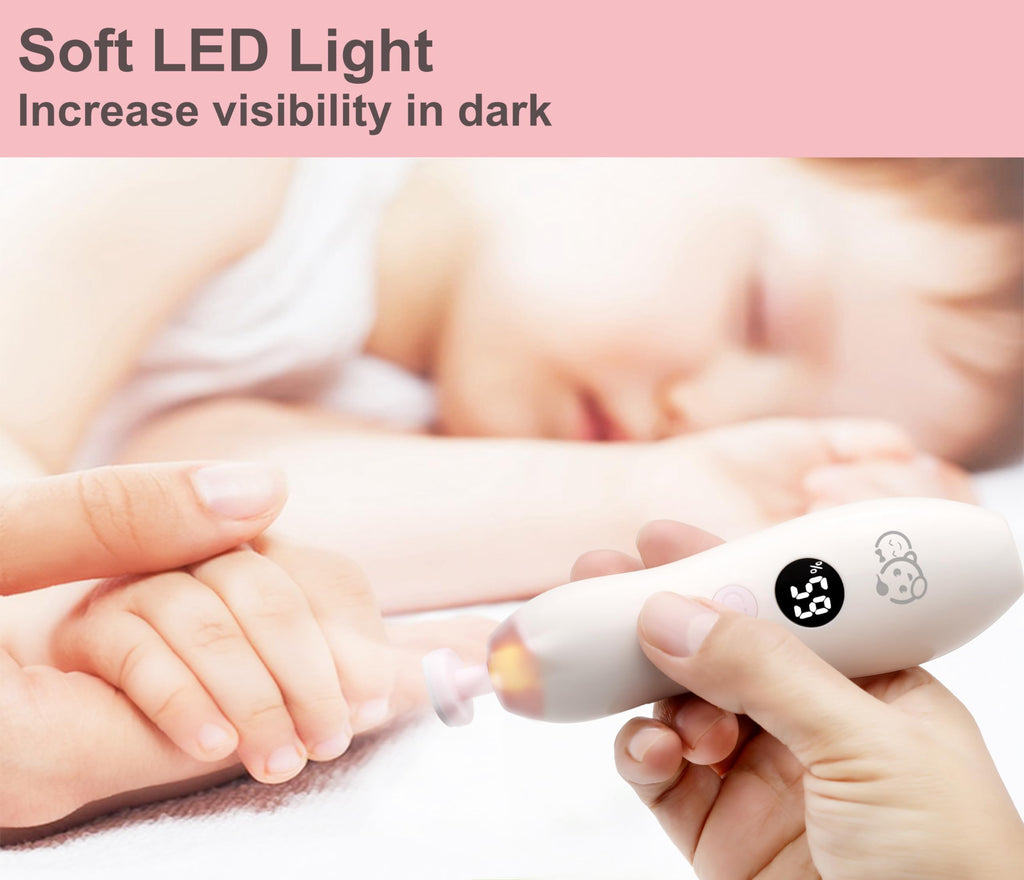 Royal Angels Rechargeable 22 in 1 Baby Nail Trimmer with LCD Display, Labeled Case, 13 Extra Pads, 4 Speed Settings, Safe Quiet LED Light Electric Baby Nail File Kit for Newborns Toddlers (WhitePink)