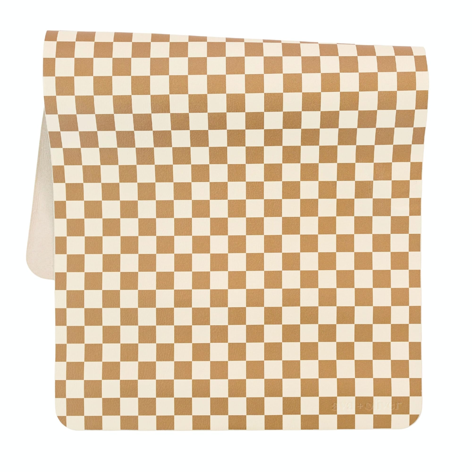 Vegan Leather Baby Changing Mat 16x30in, Wipeable, Foldable, Mocha Checker