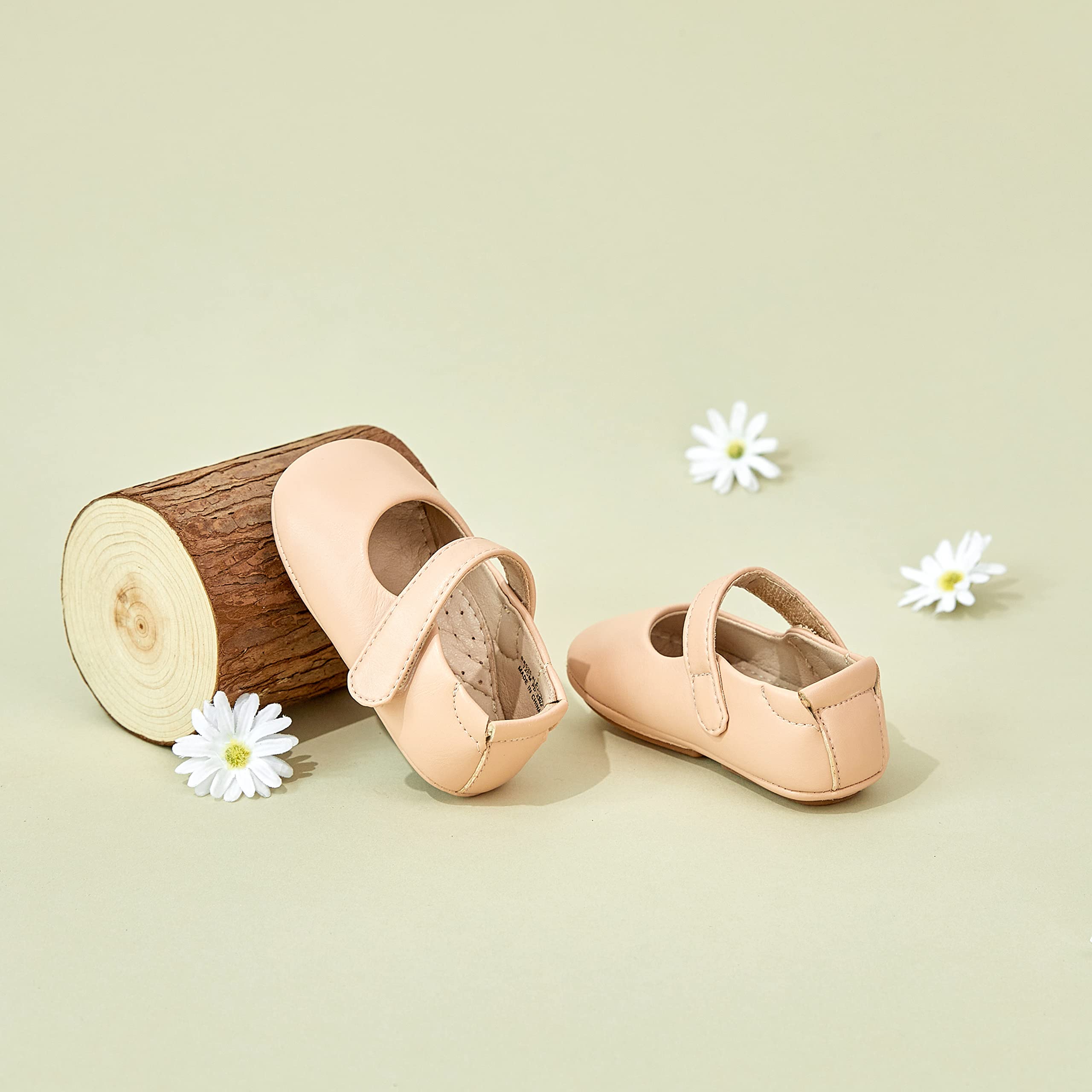 Felix & Flora Soft Sole Leather Baby Shoes - Infant Baby Walking Shoes Moccasinss Rubber Sole Crib Shoes(Nude,6-9 Months Infant)