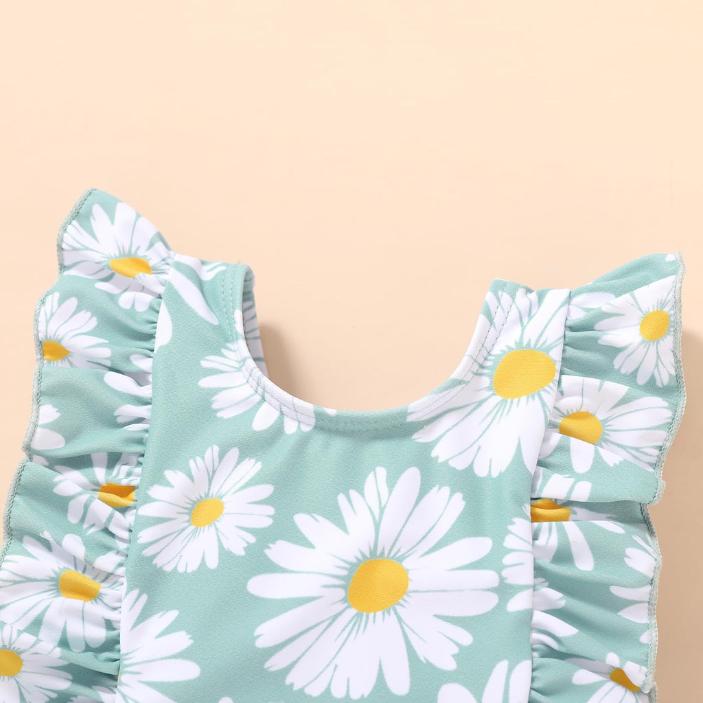 Newborn Baby Girl Ruffle Swimsuit Infant Toddler One Piece Floral Bikini Beach Bathing Swimwear Set(W2 Green,12-18 Months)