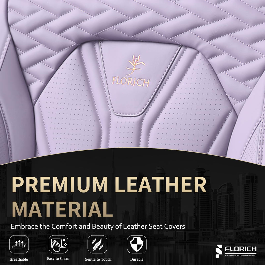 FLORICH Car Seat Covers, Leather Front Seat Cover, Purple Waterproof Seat Covers, Automotive Seat Cover 2 Pack, Luxury Universal Seat Cushion Car Seat Protector Fit for Most Cars Trucks SUVs