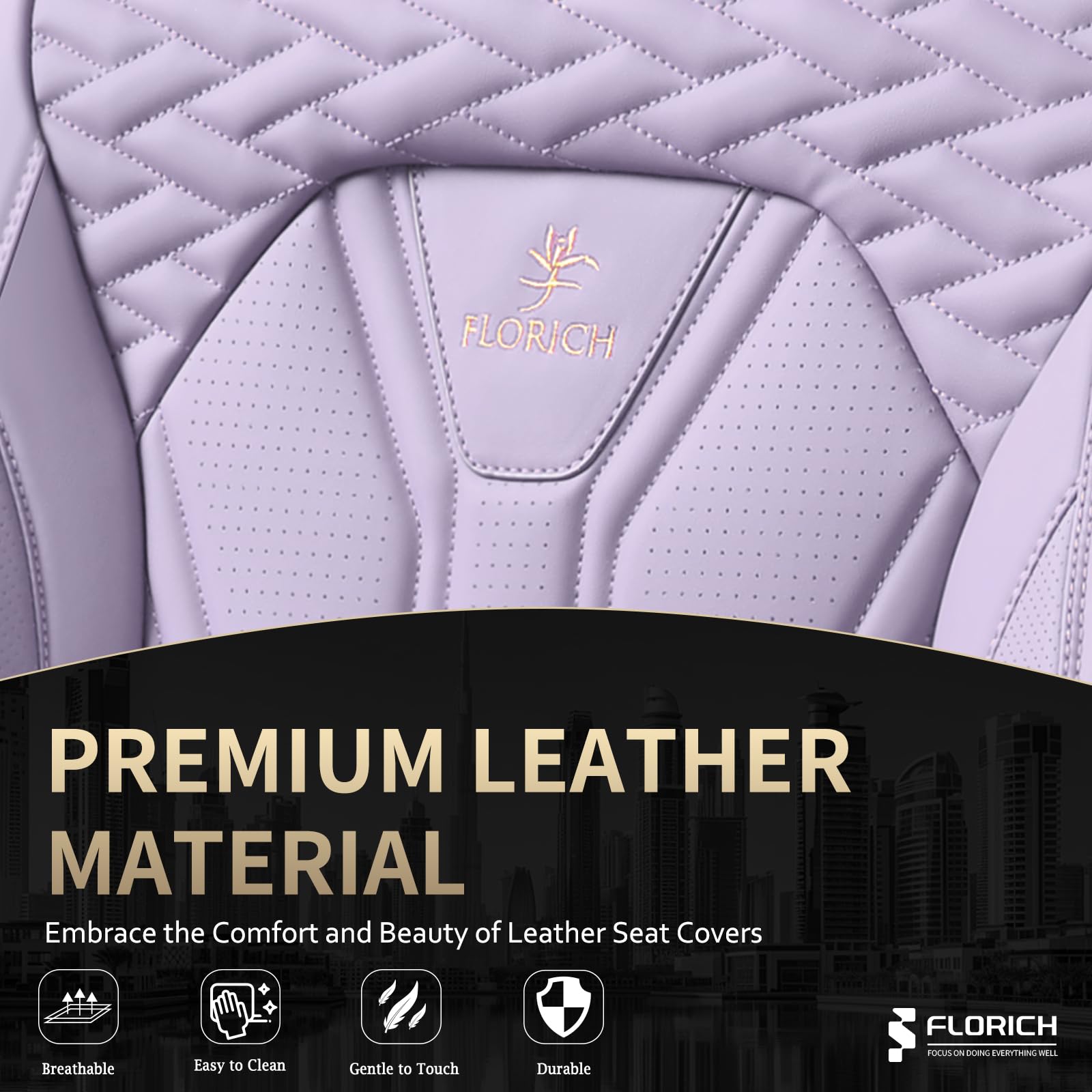 FLORICH Car Seat Covers, Leather Front Seat Cover, Purple Waterproof Seat Covers, Automotive Seat Cover 2 Pack, Luxury Universal Seat Cushion Car Seat Protector Fit for Most Cars Trucks SUVs