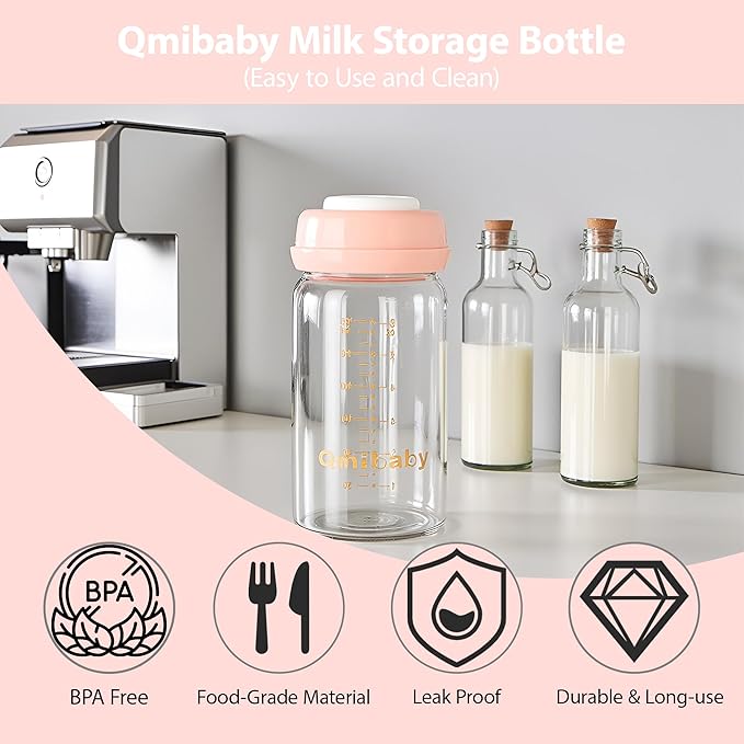 Breast Milk Storage Bottles 180ml 6oz BPA-Free Leak-Proof Natural Baby Bottle for Breastmilk Storage Wide Neck Bottles with Screw Ring Sealing Disk Breastfeeding (Pink, 180ml-6Packs)