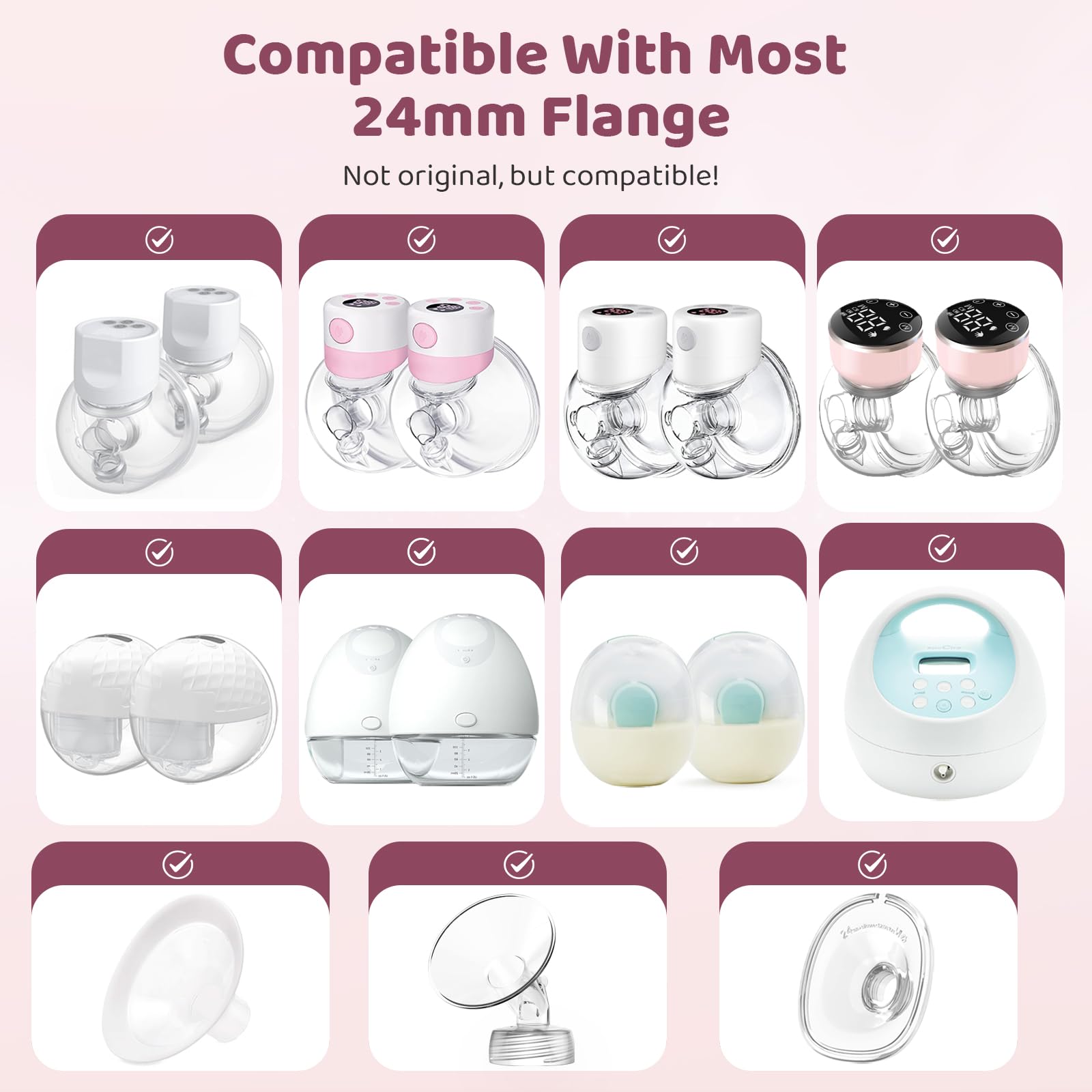 Nursi Luna Flange Sizing Kit for 24mm Breast Pumps, 8PCS
