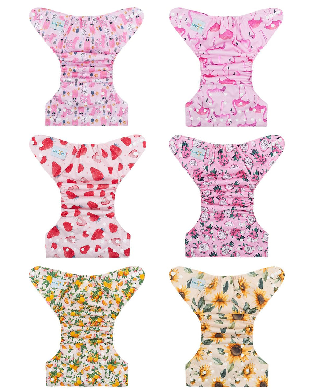 Babygoal Baby Cloth Diaper 6 Pack with 6pcs Inserts and Wet Bag for Fitted Diapers and Prefolds, Adjustable and Reusable Covers for Toddler Boys and Girls