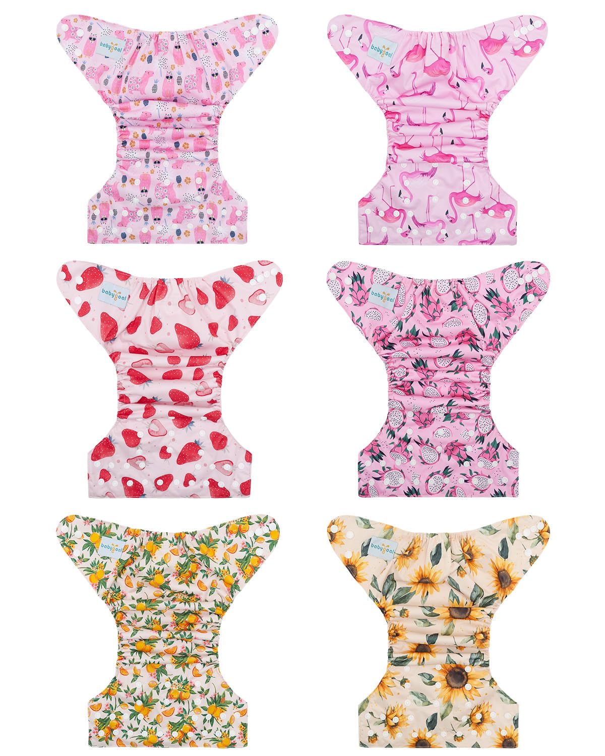 Babygoal Baby Cloth Diaper 6 Pack with 6pcs Inserts and Wet Bag for Fitted Diapers and Prefolds, Adjustable and Reusable Covers for Toddler Boys and Girls