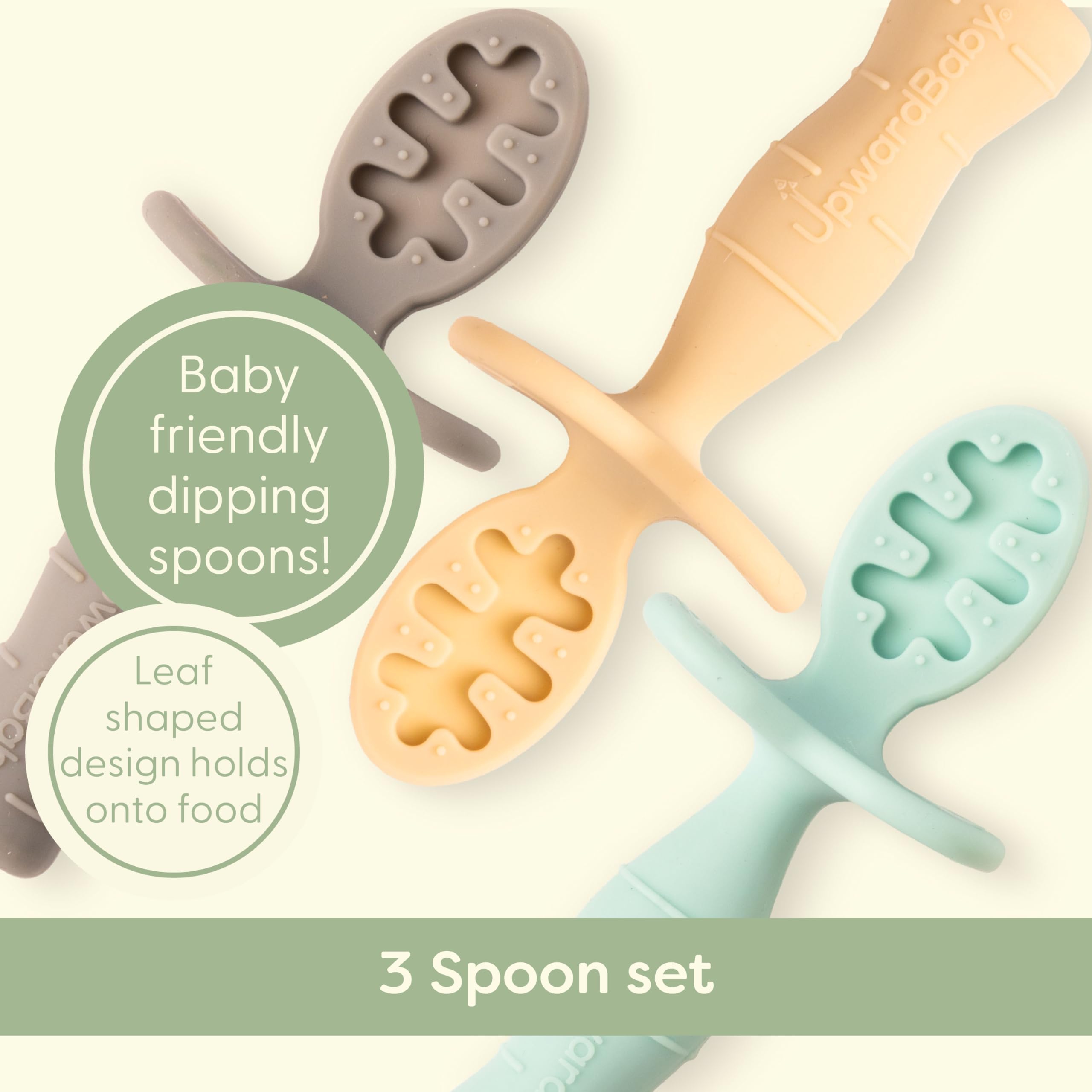 Upward Baby Silicone Baby Feeding Spoon with Anti Choke Barrier - Baby Spoons Self Feeding 6 Months, First Stage Infant Supplies and Toddler Utensils, Baby Led Weaning Soft-Tip Training Spoon, 3 Pack