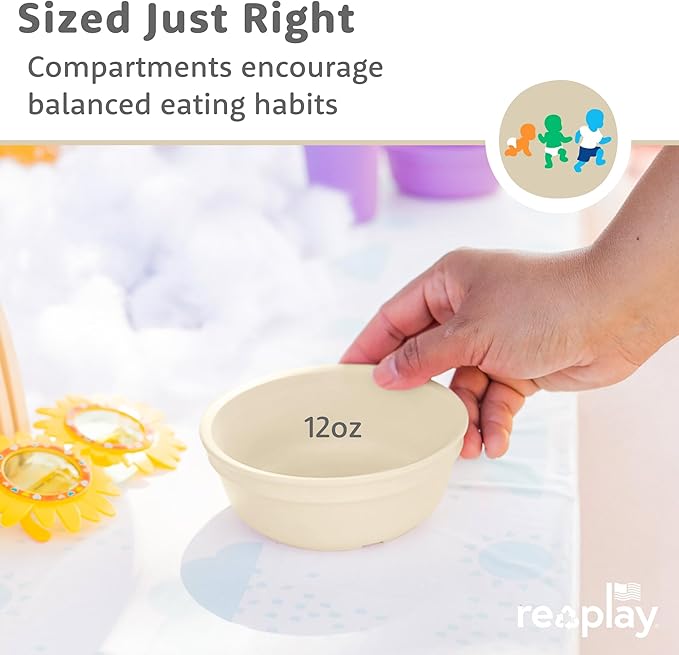 Re-Play 12 oz. Toddler Bowls Set of 4 - Kids Deep-Walled, Durable & Reusable Snack and Meal Bowls, Dishwasher & Microwave Safe, BPA-Free, Made in USA from Recycled Plastic, Cactus Flower
