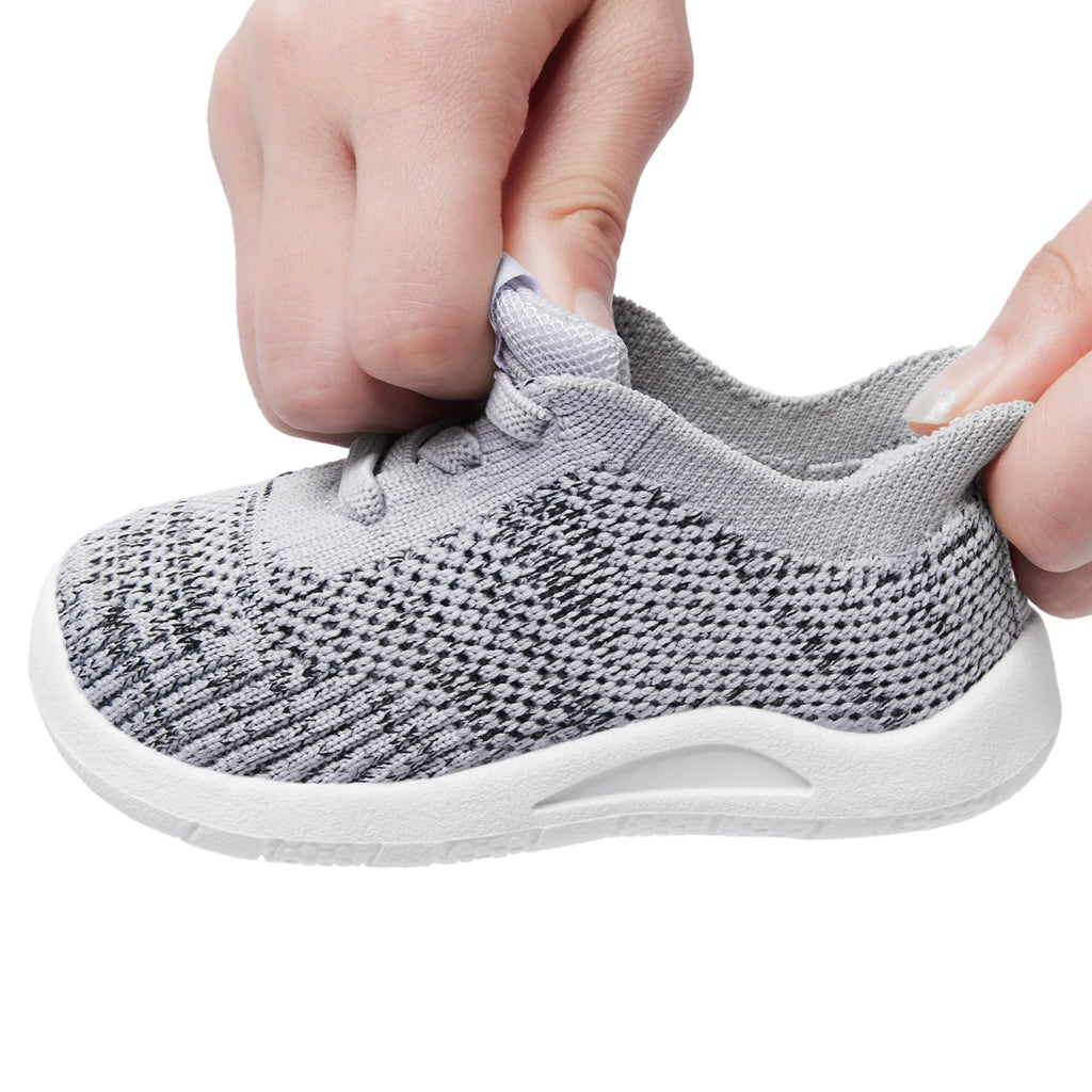 MORENDL Toddler Shoes Baby Walking Sock Shoes Infant Sneakers Boy Girl Barefoot Tennis Shoe Non-Slip Brethable Mix Dark Grey 15-18 Months
