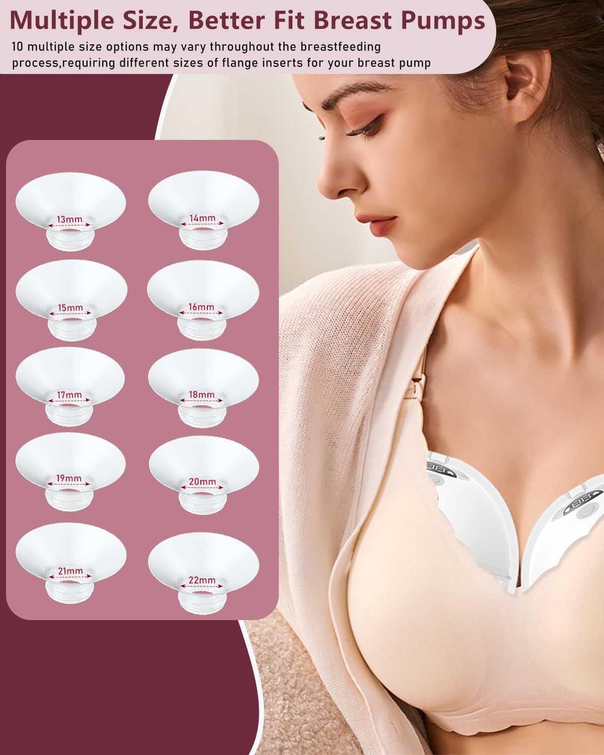 IVARONAL Flange Insert 2PCS 14mm Compatible with Momcozy M9/M6/M5/S12 Pro/V1 Pro/V2 pro, Spectra/Medela/Elvie/NCVI/TSRETE/eufy/Lansinoh/Paruu/MomMed Breast Pump 24mm Shields/Flanges (2pcs-14mm)