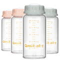 Qmibaby Baby Bottles,Wide Neck BPA Free Breast Milk Container 8oz Screw Ring Sealing Disk Re-markable Sealing Disc Fits Breast Pumps & Nipples Fits Breast Pumps & Nipples(2 Gray Lids+2 Pink Lids)
