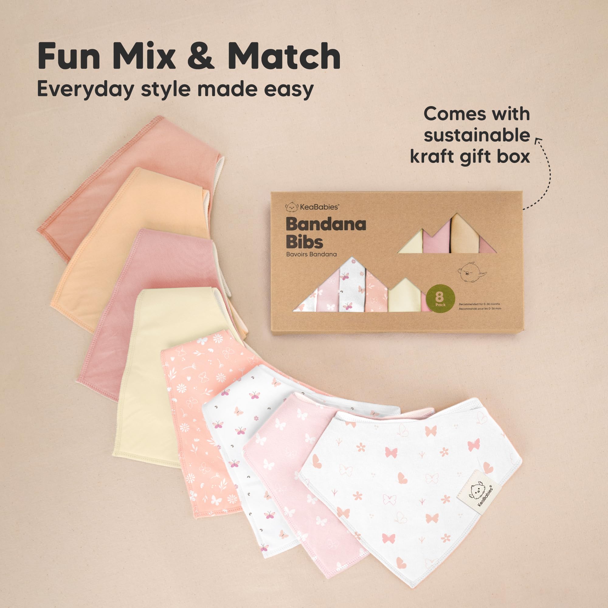 KeaBabies 8pk Organic Baby Bandana Bibs for Drooling and Teething (Prism)