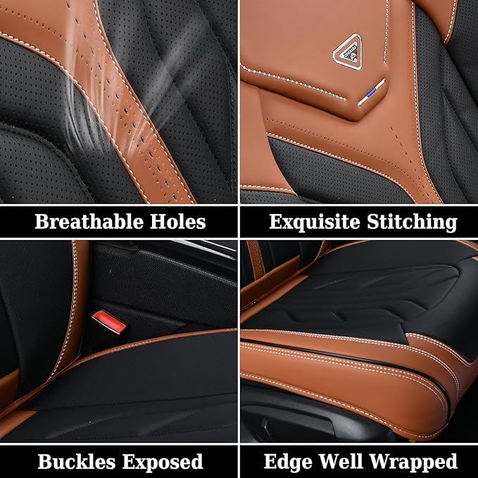 Coverado Seat Covers, Car Seat Covers Full Set, Leather Seat Covers for Cars, Automotive Seat Covers Car Seat Protector Car Accessories Fit for Most Sedans SUV Pick-up Truck(Black&Brown)
