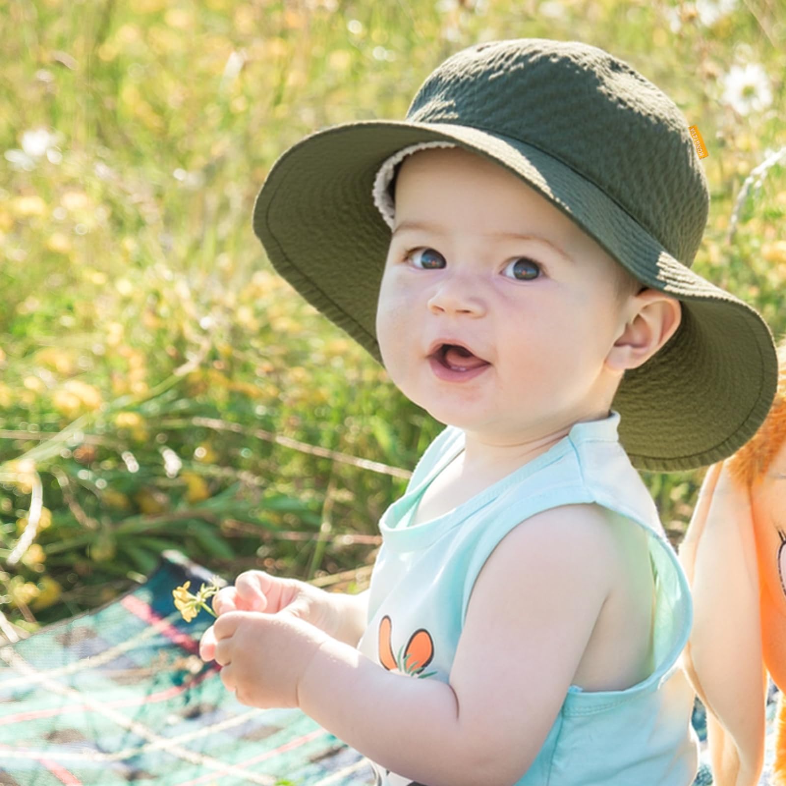 HONGTEYA Baby Sun Hat Wide Brim Adjustable Toddler Beach Bucket Hat Green