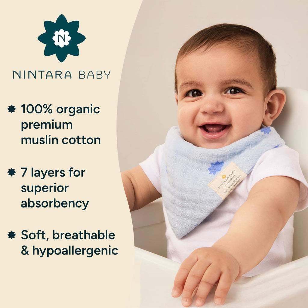 NINTARABABY Bandana Bibs – 100% Organic Muslin Cotton, Pack of 6