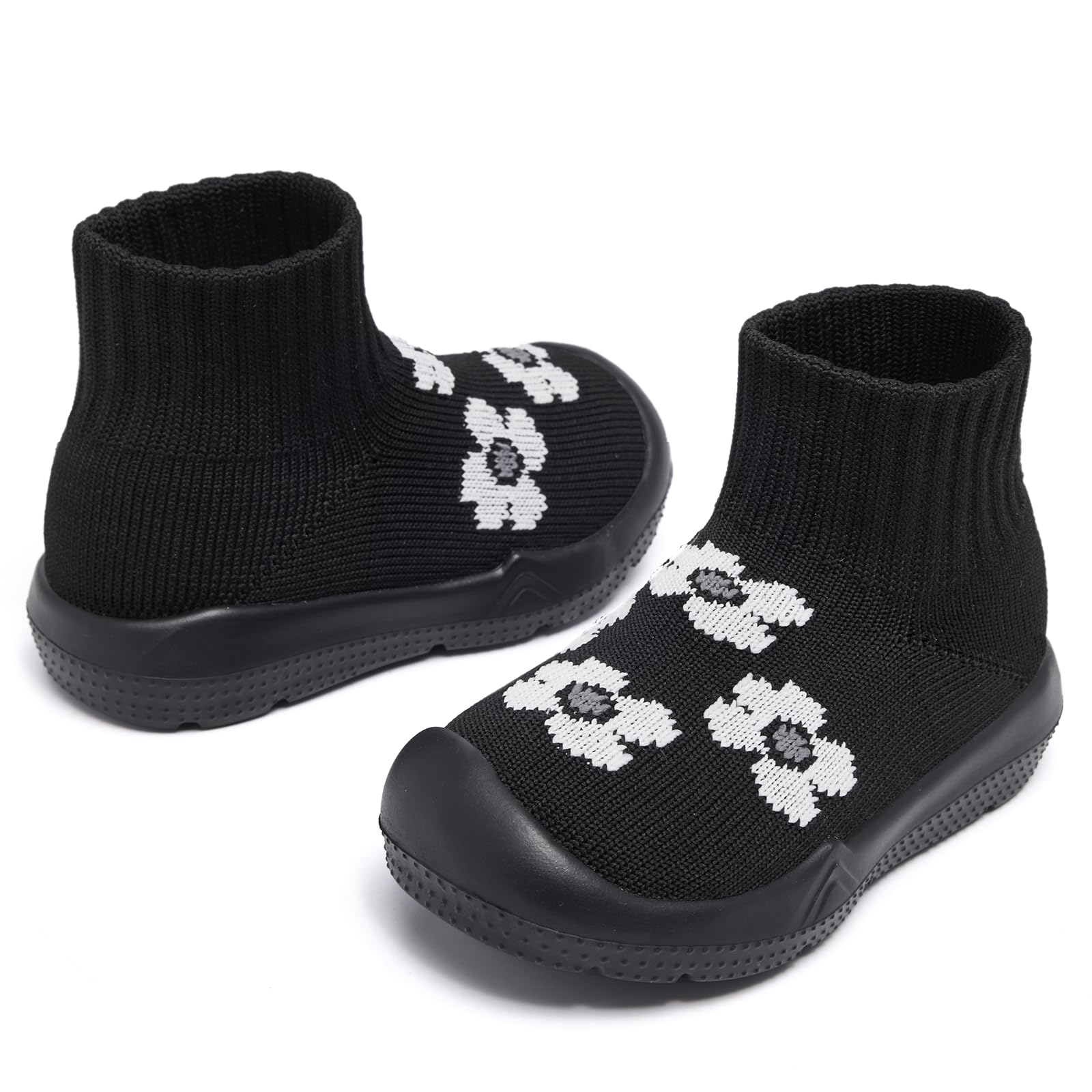 MORENDL Toddler Sock Shoes Baby Walking Shoes Infant Slippers Boys & Girls Non-Slip Sneakers Black Flower